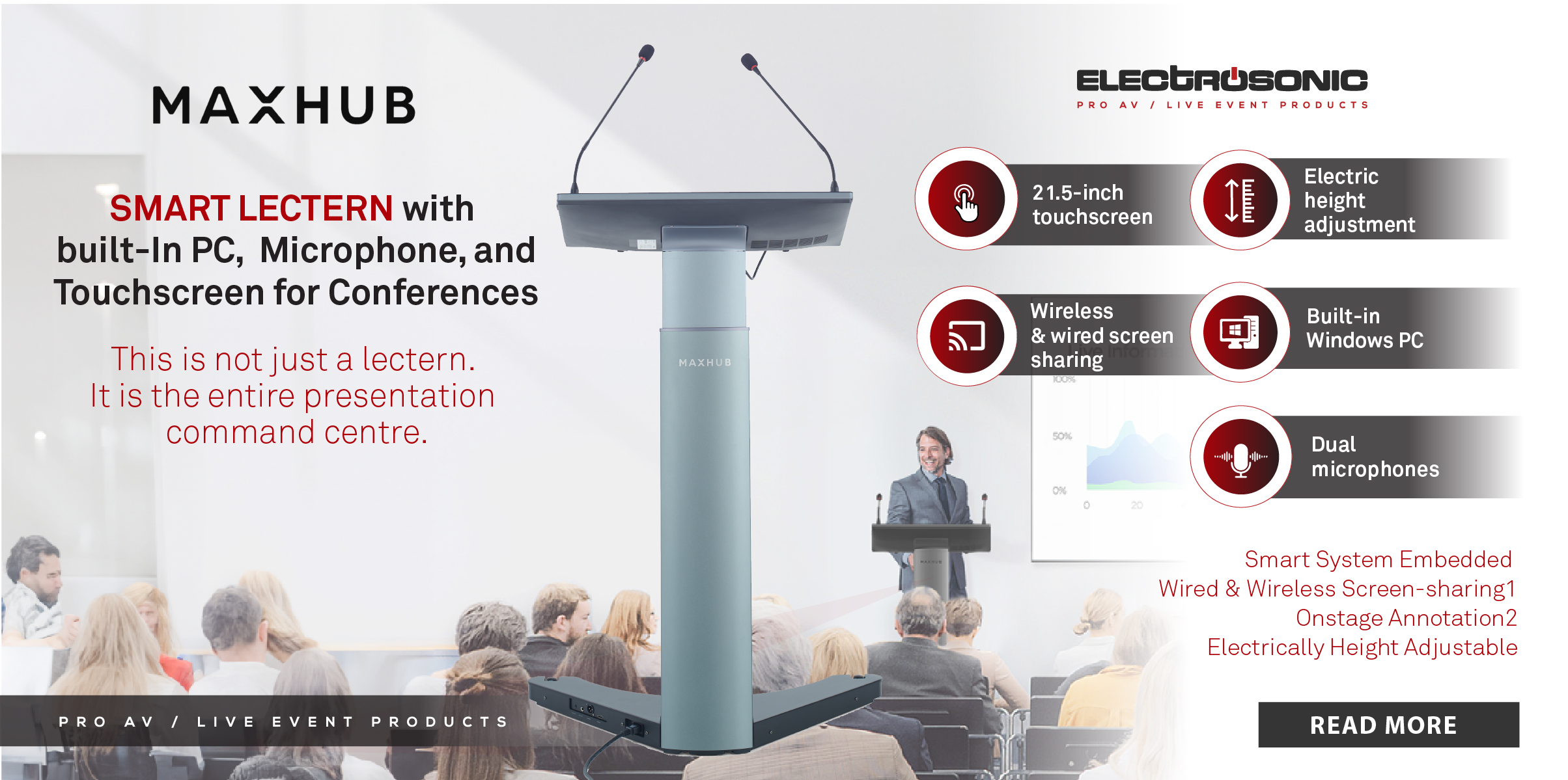 Smart Lectern with built-In PC, Microphone, and Touchscreen for Conferences
